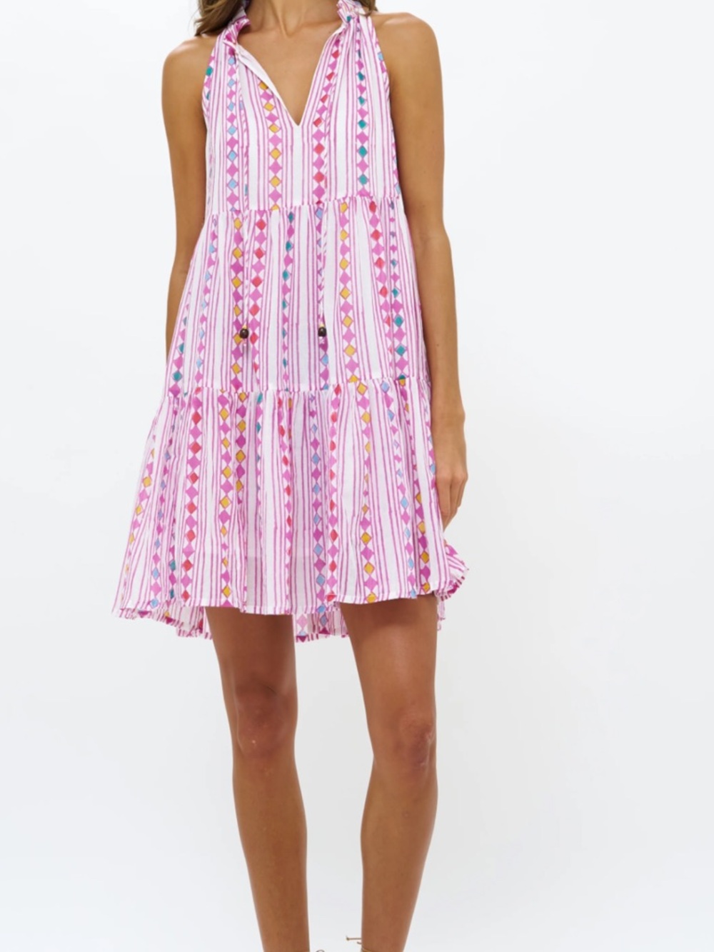 Oliphant NWT Pink Striped Halter Tiered Mini Dress